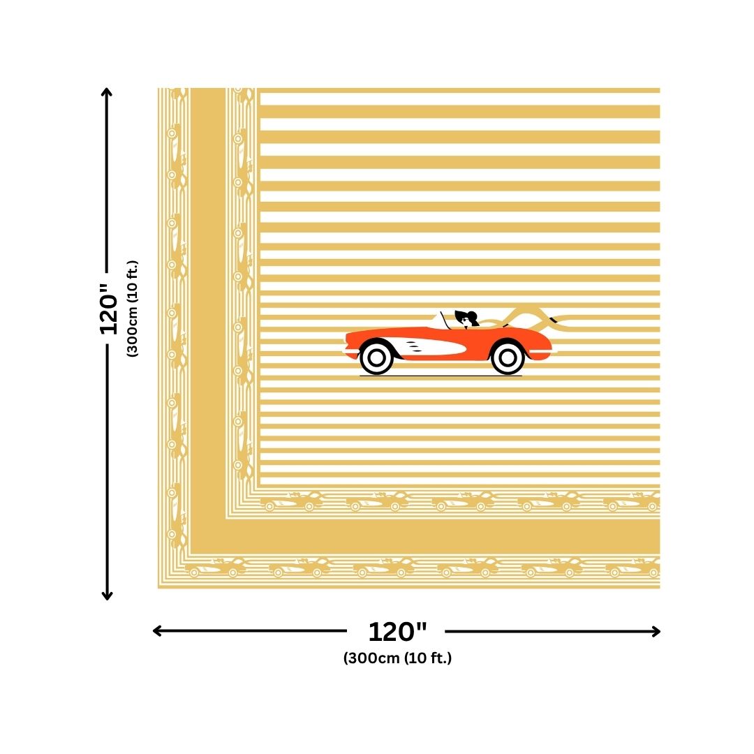 Golden Racing Car Print Pure Cotton King Size Bedsheet