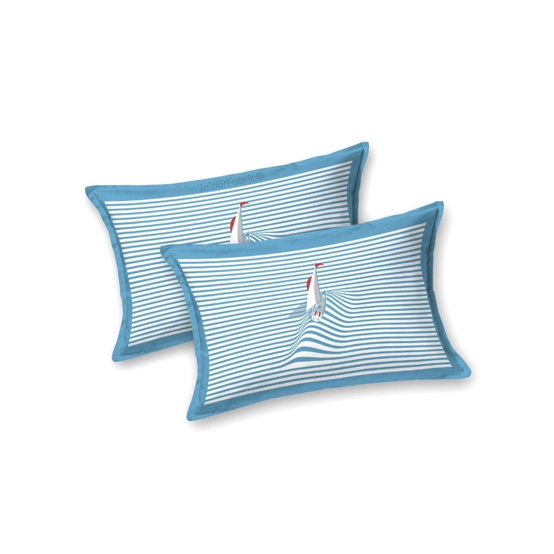 Blue Rocket Print Pure Cotton King Size Bedsheet