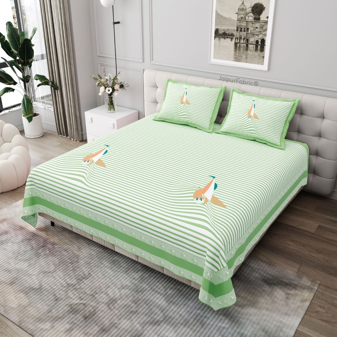 Light Green Rocket Print Pure Cotton King Size Bedsheet