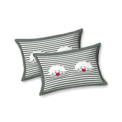 Grey Sleeping Cat Print Pure Cotton King Size Bedsheet