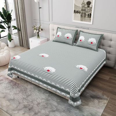 Grey Sleeping Cat Print Pure Cotton King Size Bedsheet