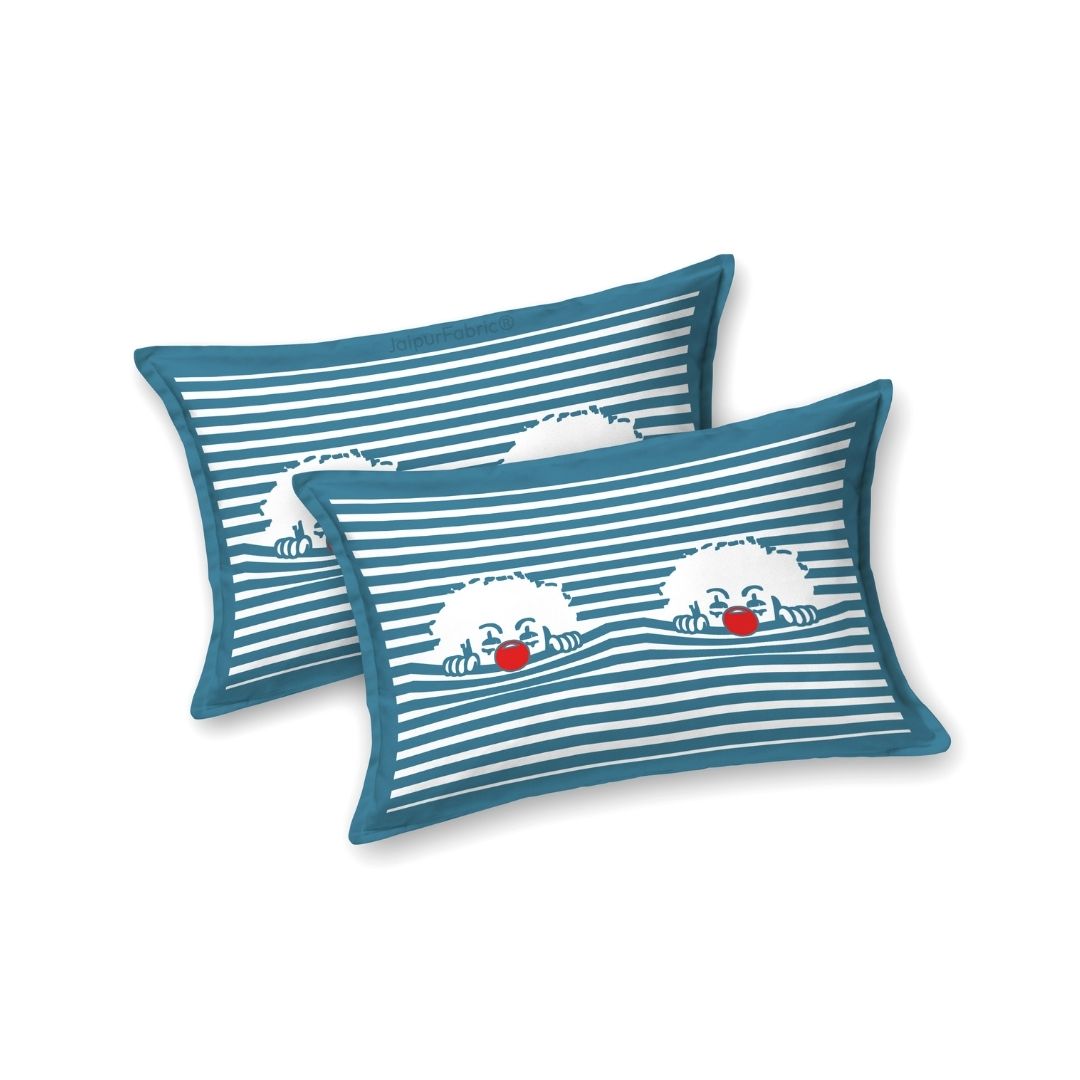 Blue Sleeping Cat Print Pure Cotton King Size Bedsheet