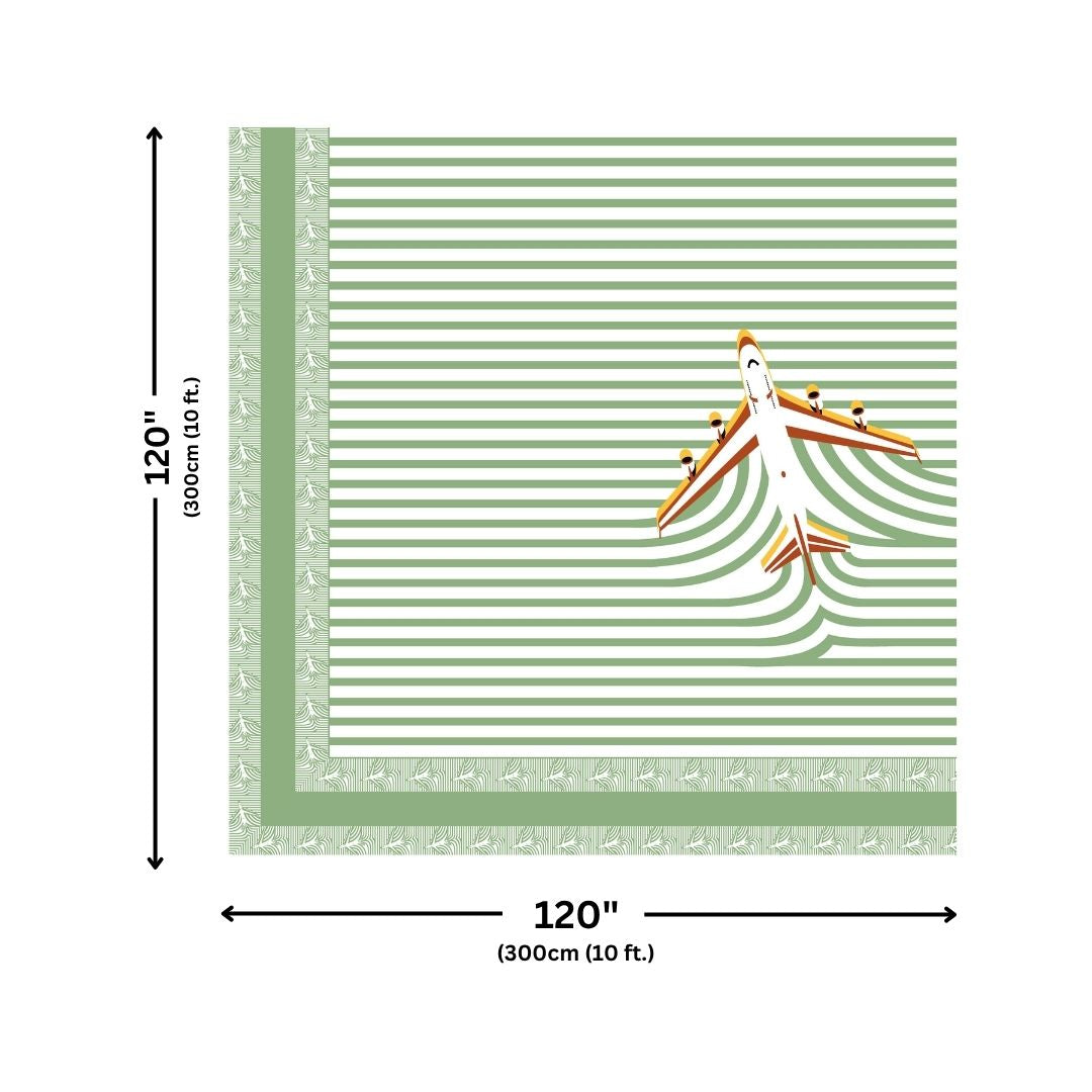 Light Green Paper Plane Print Pure Cotton King Size Bedsheet