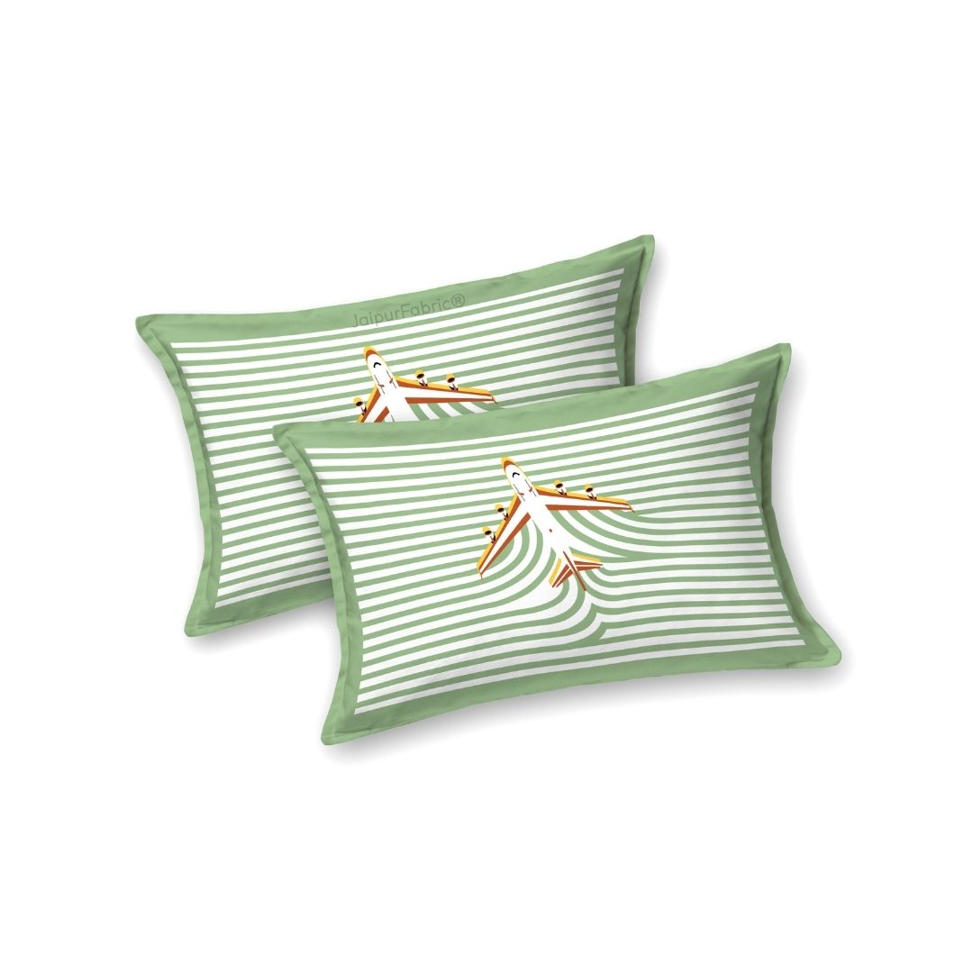 Light Green Paper Plane Print Pure Cotton King Size Bedsheet