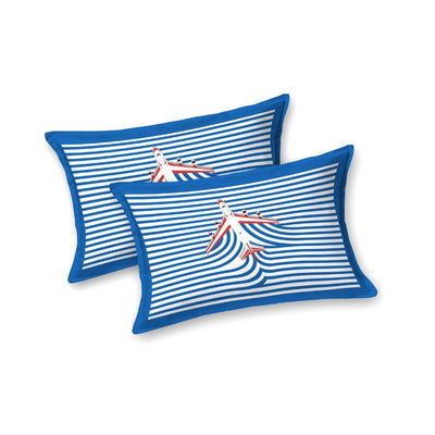 Royal Blue Paper Plane Print Pure Cotton King Size Bedsheet