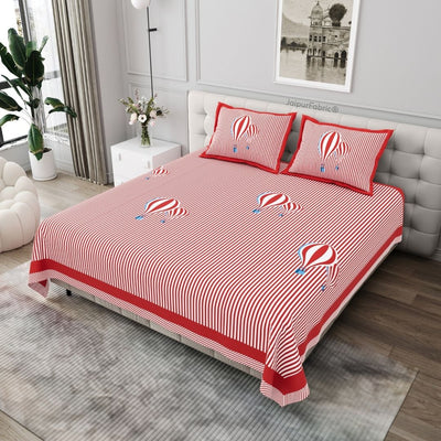 Red Hot Air Balloon Print Pure Cotton King Size Bedsheet