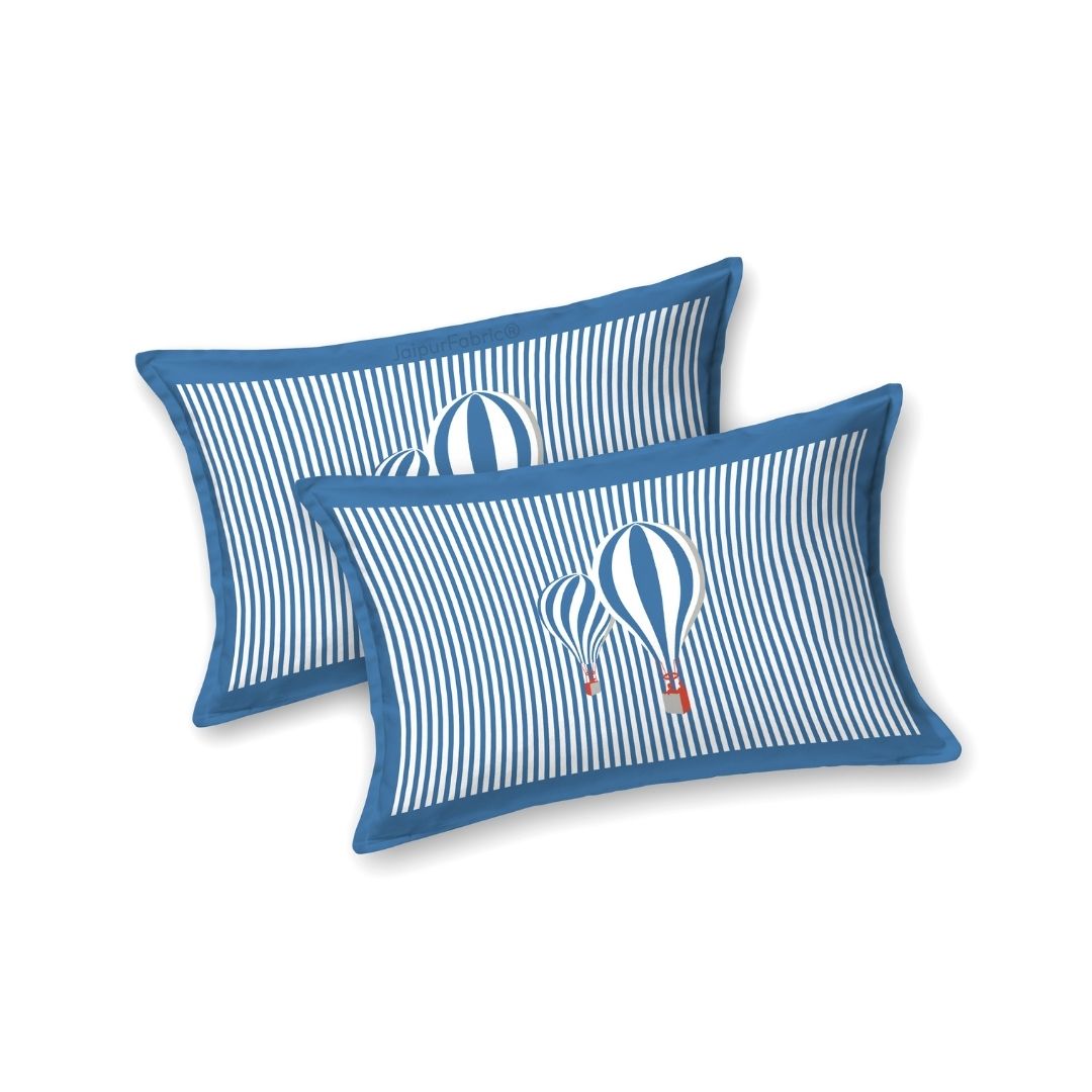 Blue Hot Air Balloon Print Pure Cotton King Size Bedsheet