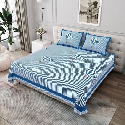 Blue Hot Air Balloon Print Pure Cotton King Size Bedsheet