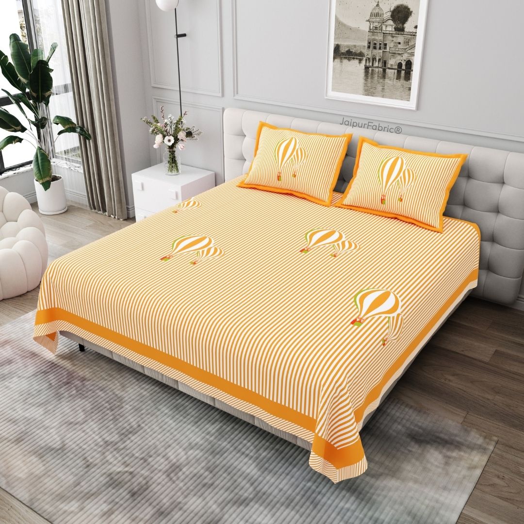 Orange Hot Air Balloon Print Pure Cotton King Size Bedsheet