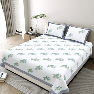 Steel Blue Avian Breeze King Size Pure Cotton Bedsheet