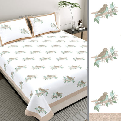 Sandy Beige Avian Breeze King Size Pure Cotton Bedsheet