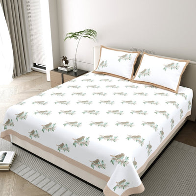 Sandy Beige Avian Breeze King Size Pure Cotton Bedsheet