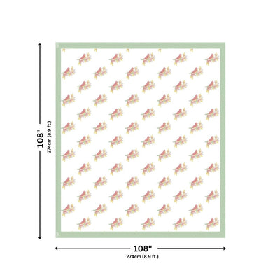 Fresh Green Avian Breeze King Size Pure Cotton Bedsheet