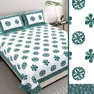 Teal Blue Royal Mandala Tropical Trio King Size Pure Cotton Bedsheet
