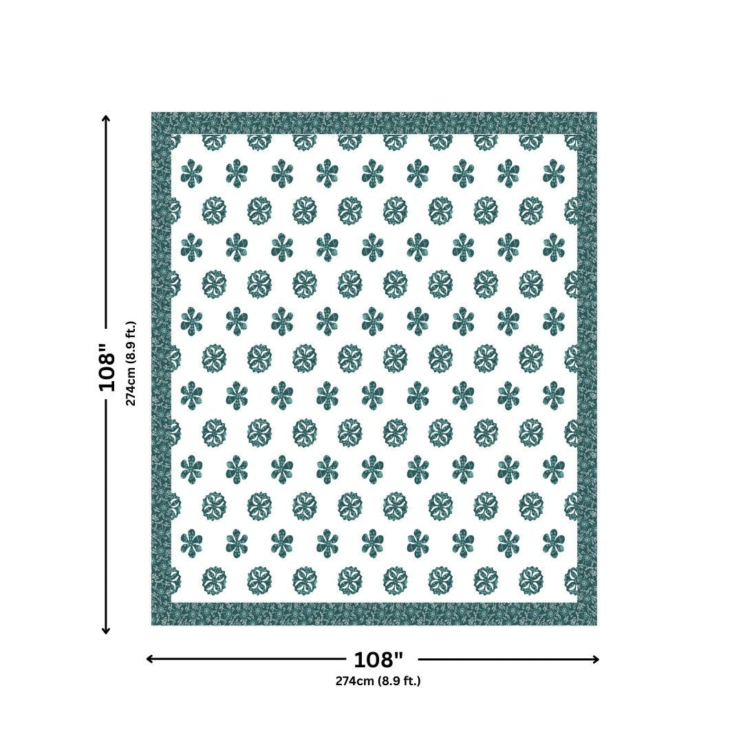 Teal Blue Royal Mandala Tropical Trio King Size Pure Cotton Bedsheet