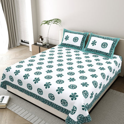 Teal Blue Royal Mandala Tropical Trio King Size Pure Cotton Bedsheet