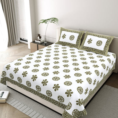 Olive Green Royal Mandala King Size Pure Cotton Bedsheet