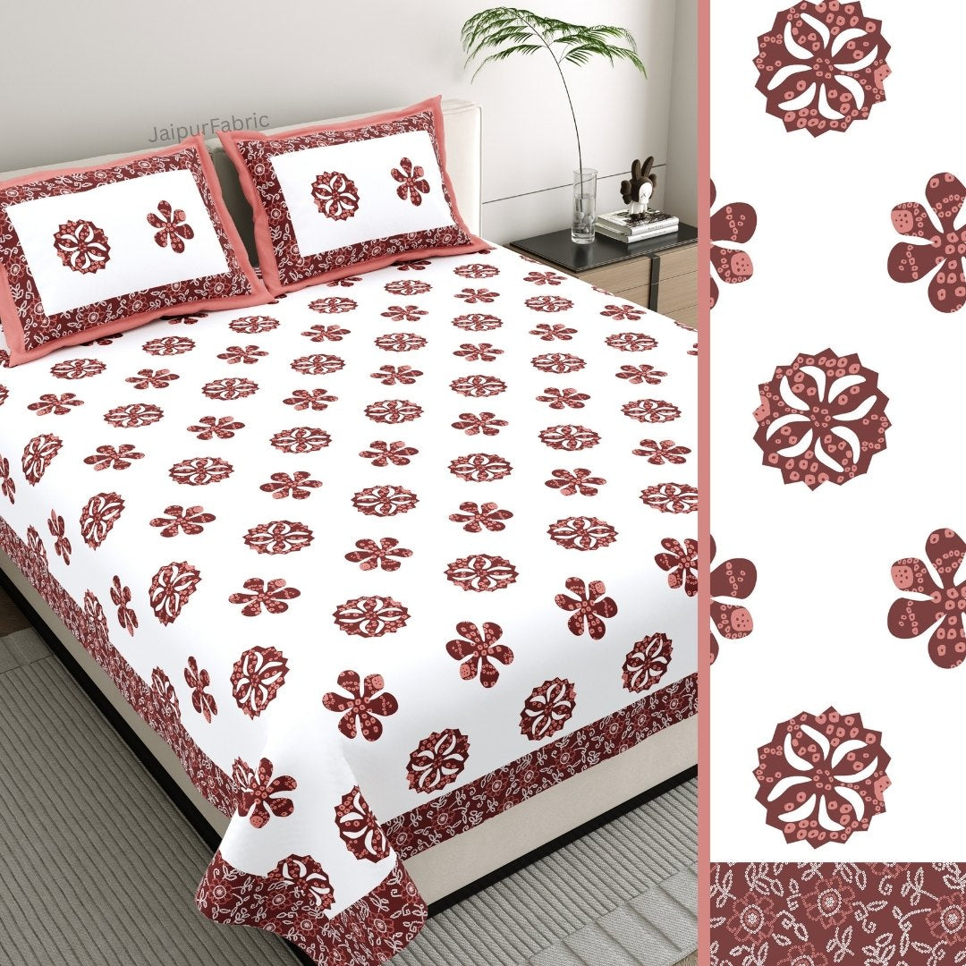 Rust Red Royal Mandala Tropical Trio King Size Pure Cotton Bedsheet