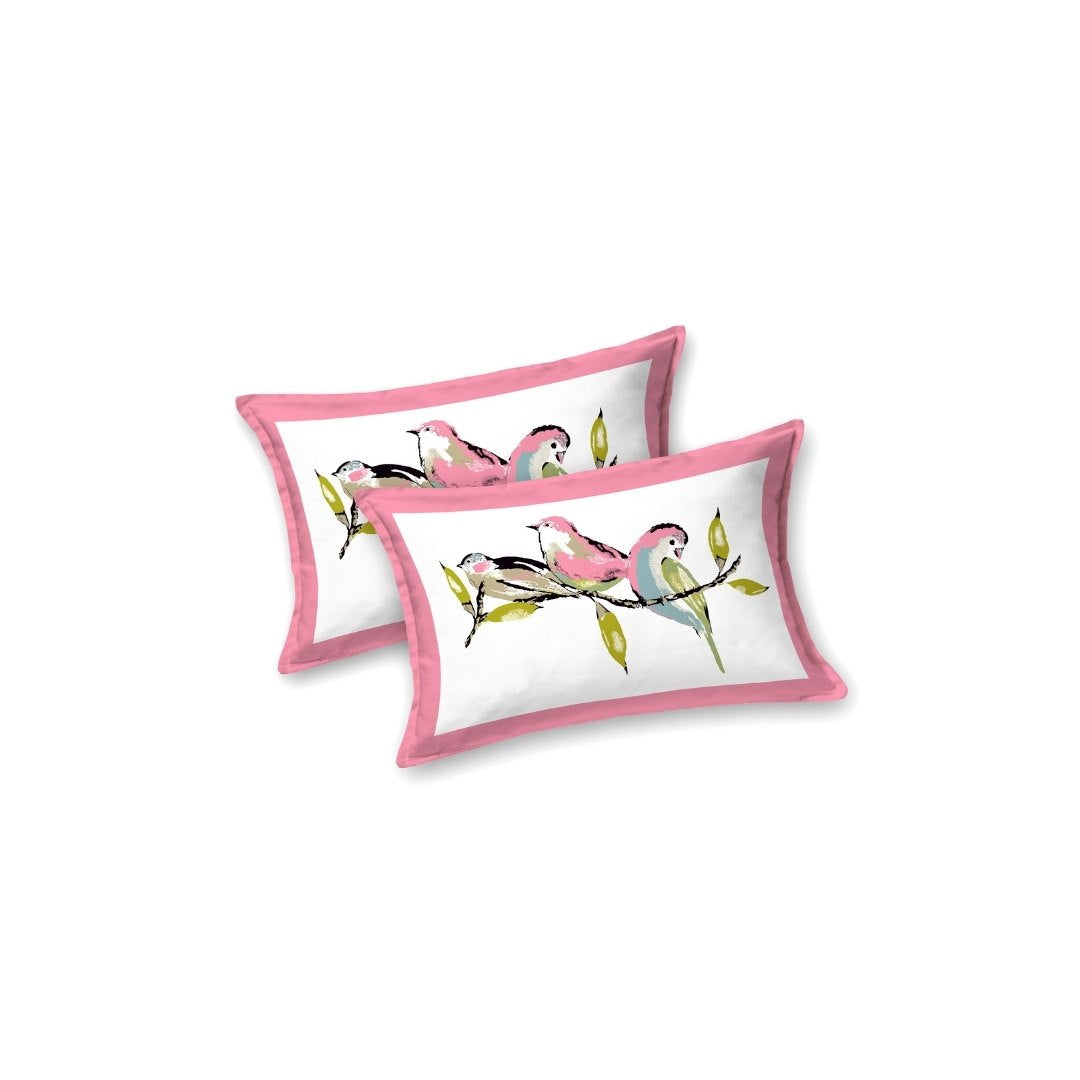Flamingo Pink Tulip Harmony King Size Pure Cotton Bedsheet