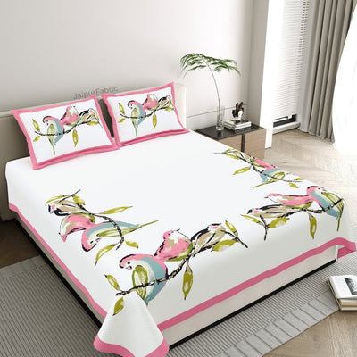 Flamingo Pink Tulip Harmony King Size Pure Cotton Bedsheet