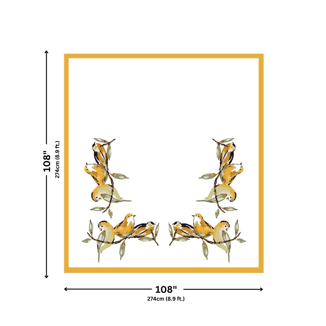 Mustard Yellow Birds Harmony King Size Pure Cotton Bedsheet