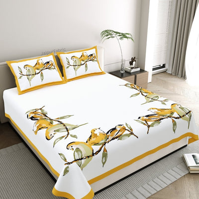 Mustard Yellow Tulip Harmony King Size Pure Cotton Bedsheet