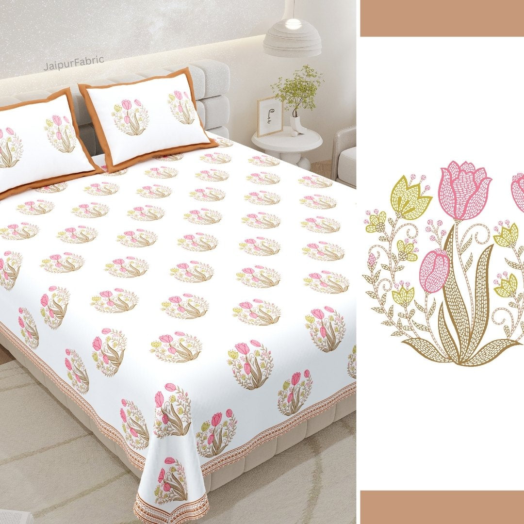 Amber Brown Bunny Meadow King Size Pure Cotton Bedsheet