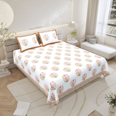 Amber Brown Bunny Meadow King Size Pure Cotton Bedsheet