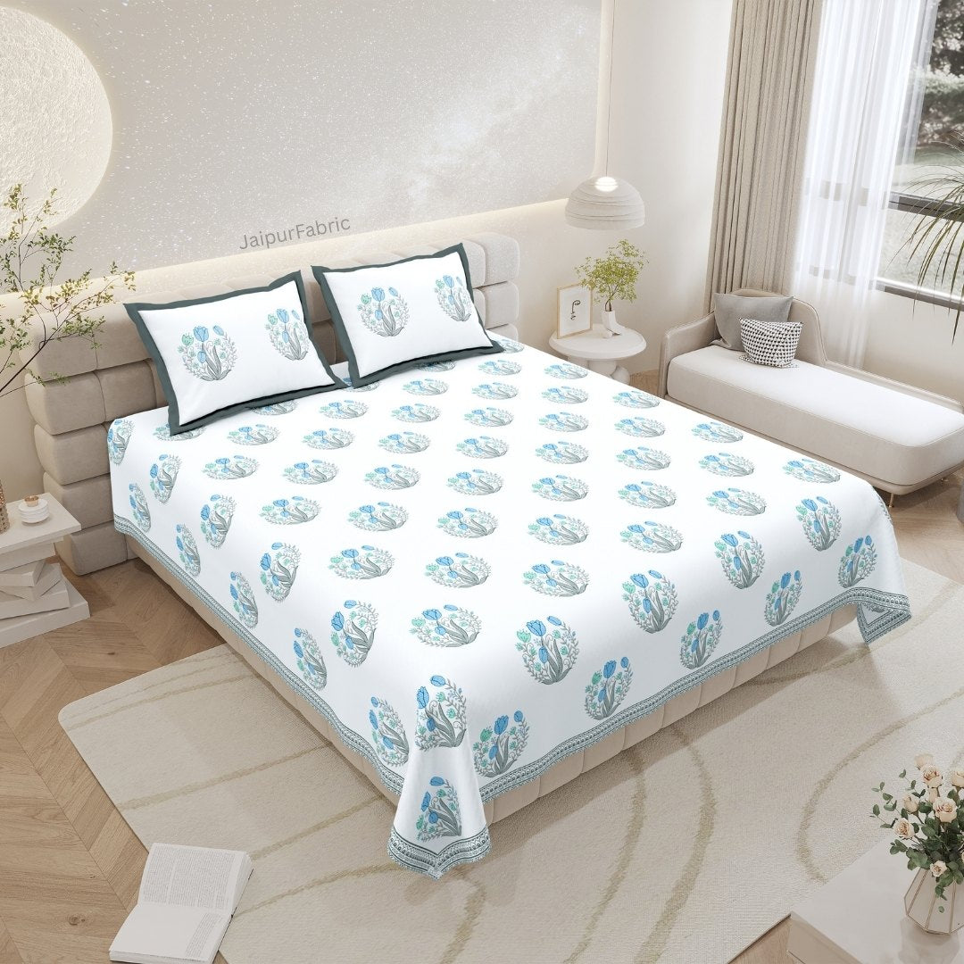 Slate Grey Tulip Harmony King Size Pure Cotton Bedsheet