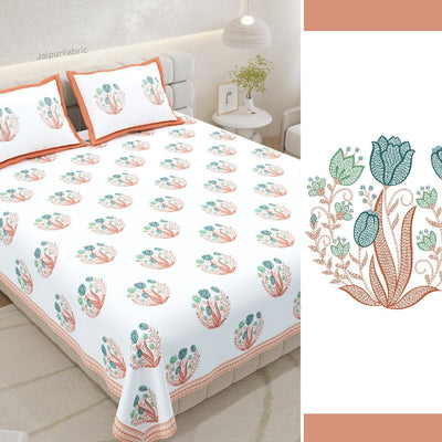 Tangerine Orange Tulip Harmony King Size Pure Cotton Bedsheet