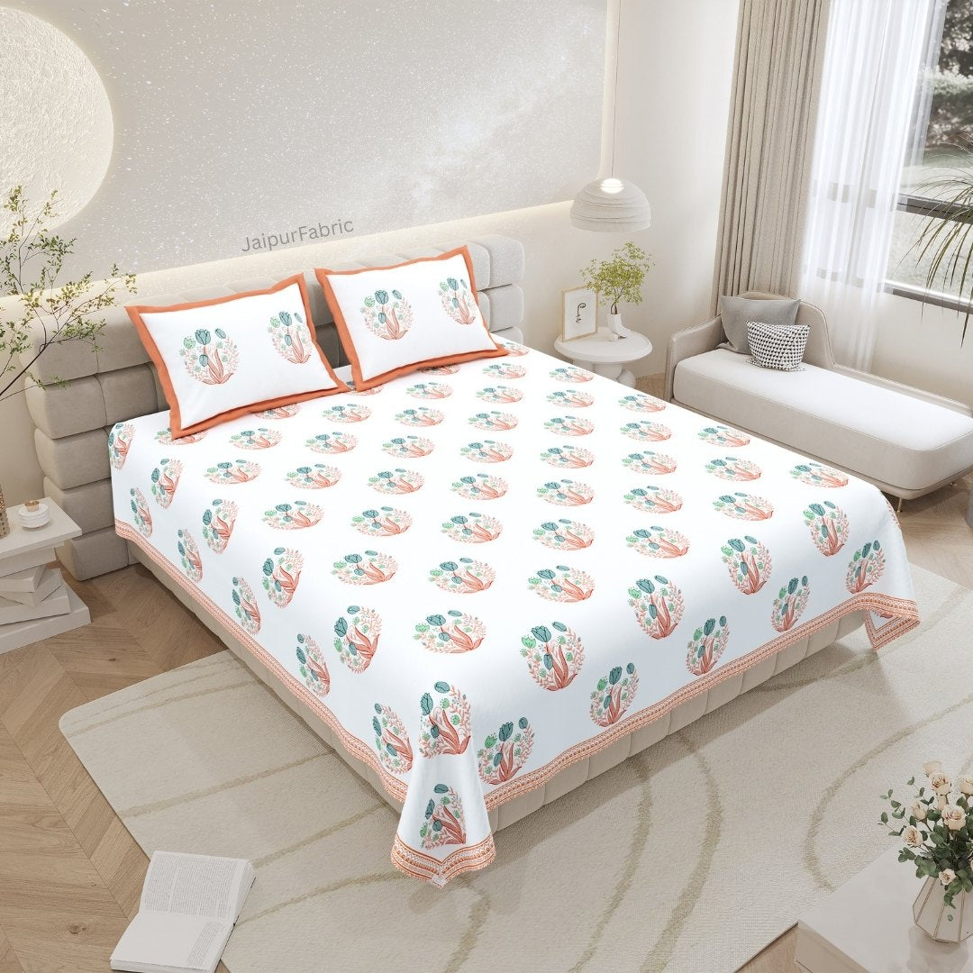 Tangerine Orange Tulip Harmony King Size Pure Cotton Bedsheet