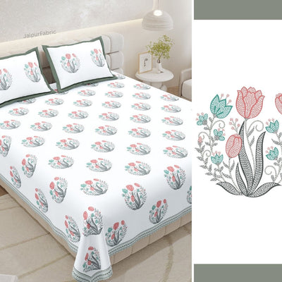 Bottle Green Bunny Meadow King Size Pure Cotton Bedsheet