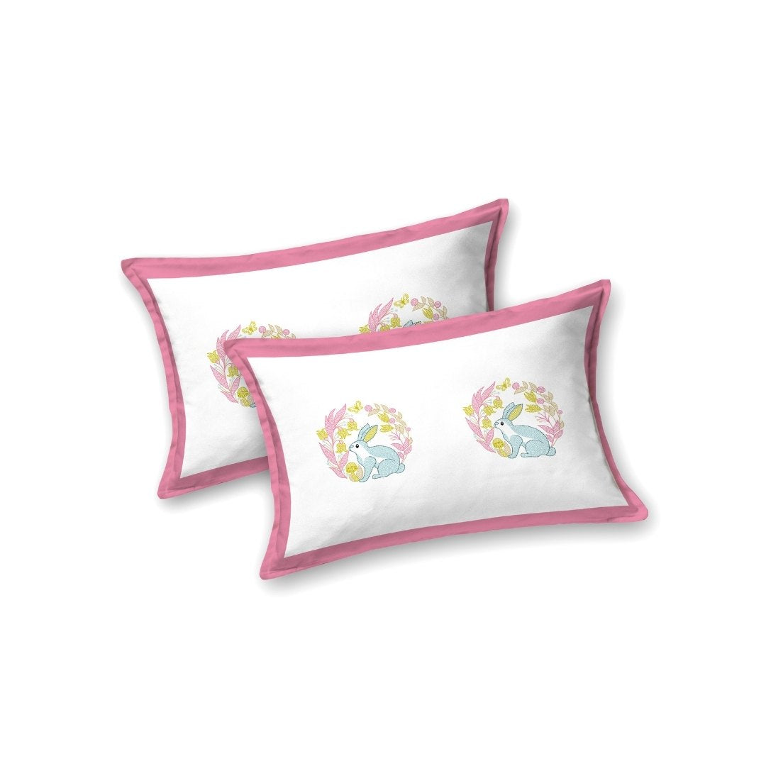 Blossom Pink Bunny Meadow King Size Pure Cotton Bedsheet
