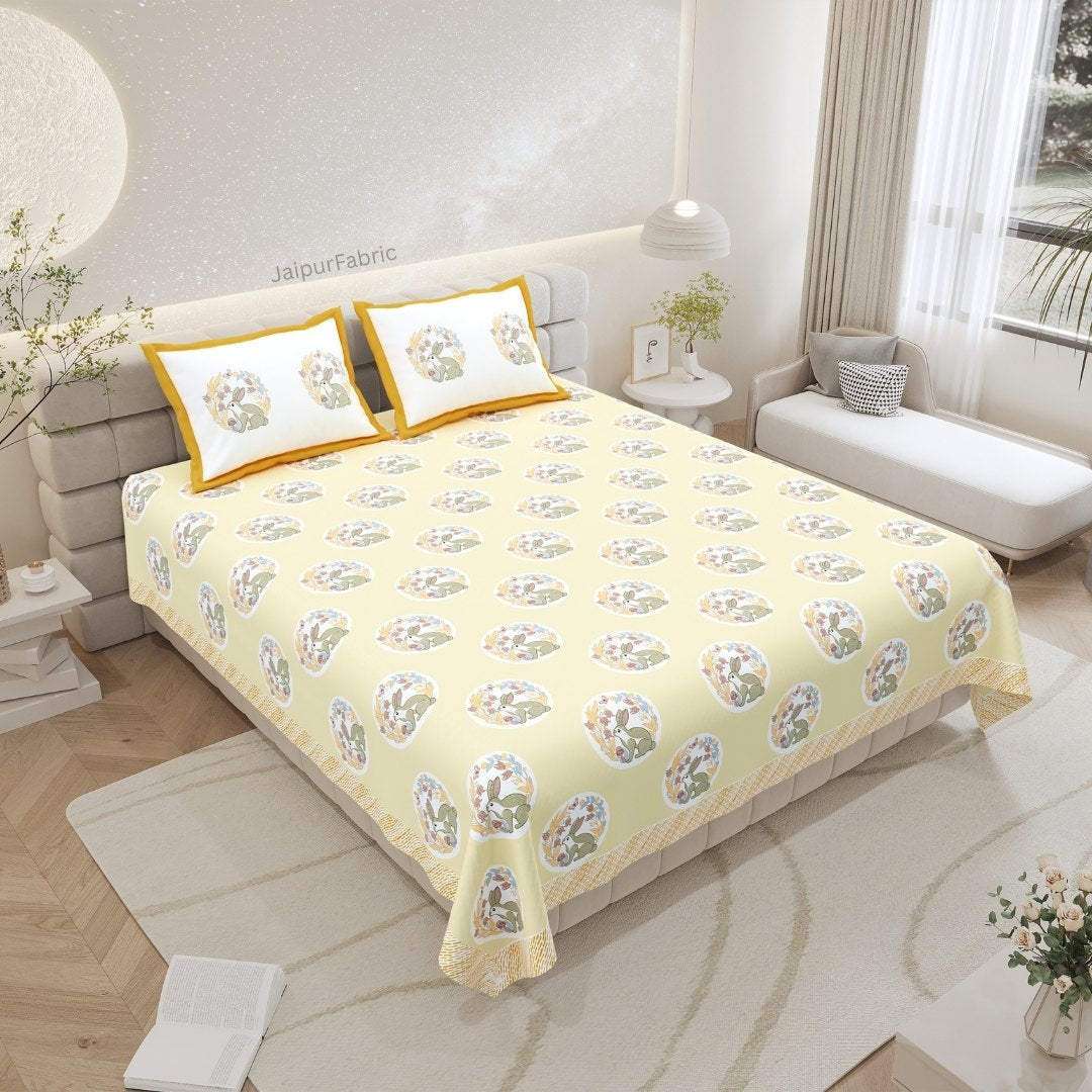 Primrose Yellow Palm Oasis King Size Pure Cotton Bedsheet