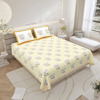 Primrose Yellow Palm Oasis King Size Pure Cotton Bedsheet