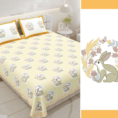 Primrose Yellow Palm Oasis King Size Pure Cotton Bedsheet