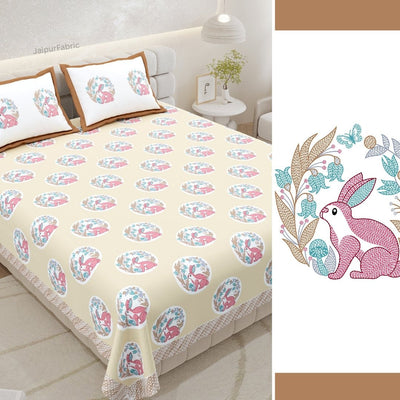 Latte Beige Palm Oasis King Size Pure Cotton Bedsheet