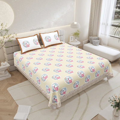 Latte Beige Palm Oasis King Size Pure Cotton Bedsheet