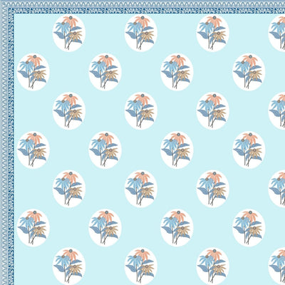Sky Blue Palm Oasis King Size Pure Cotton Bedsheet
