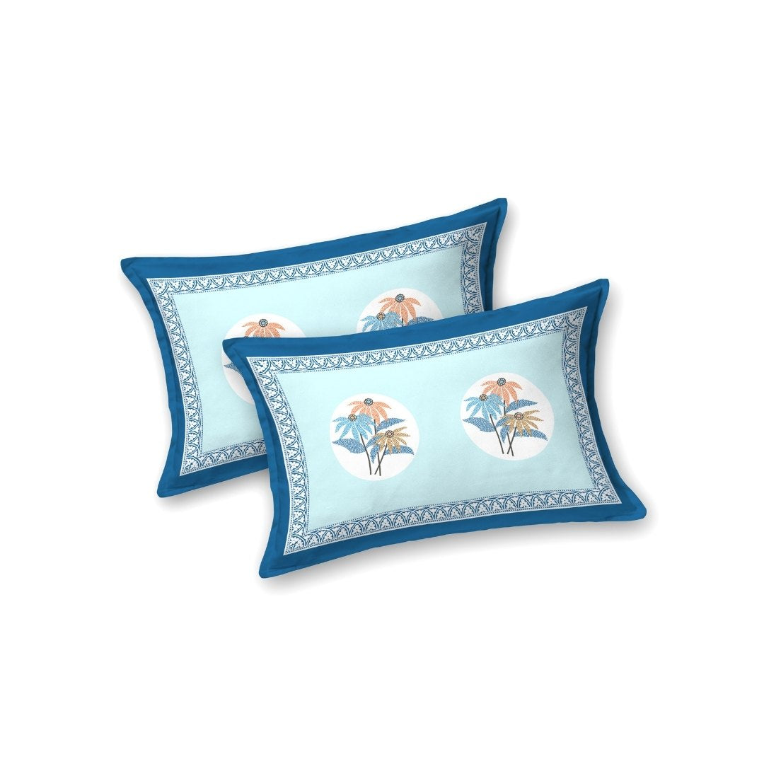 Sky Blue Palm Oasis King Size Pure Cotton Bedsheet