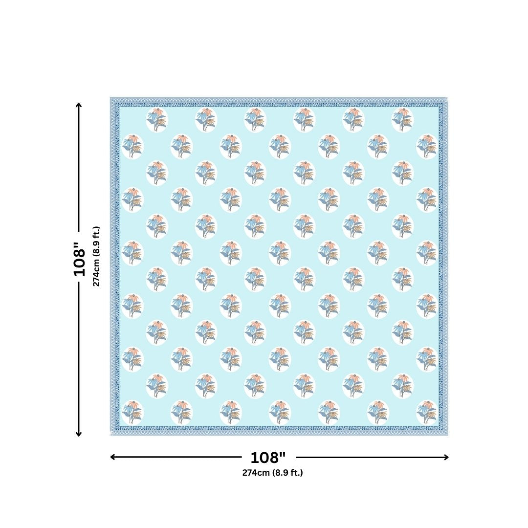 Sky Blue Palm Oasis King Size Pure Cotton Bedsheet
