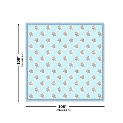 Sky Blue Palm Oasis King Size Pure Cotton Bedsheet