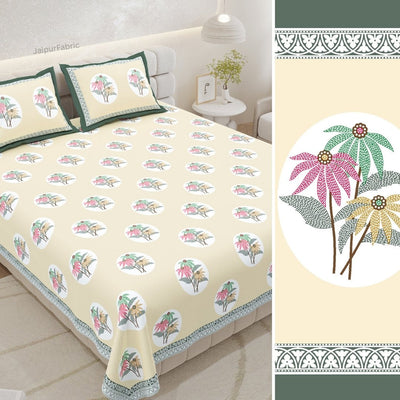 Buttercream Yellow Palm Oasis King Size Pure Cotton Bedsheet