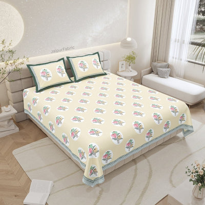 Buttercream Yellow Palm Oasis King Size Pure Cotton Bedsheet
