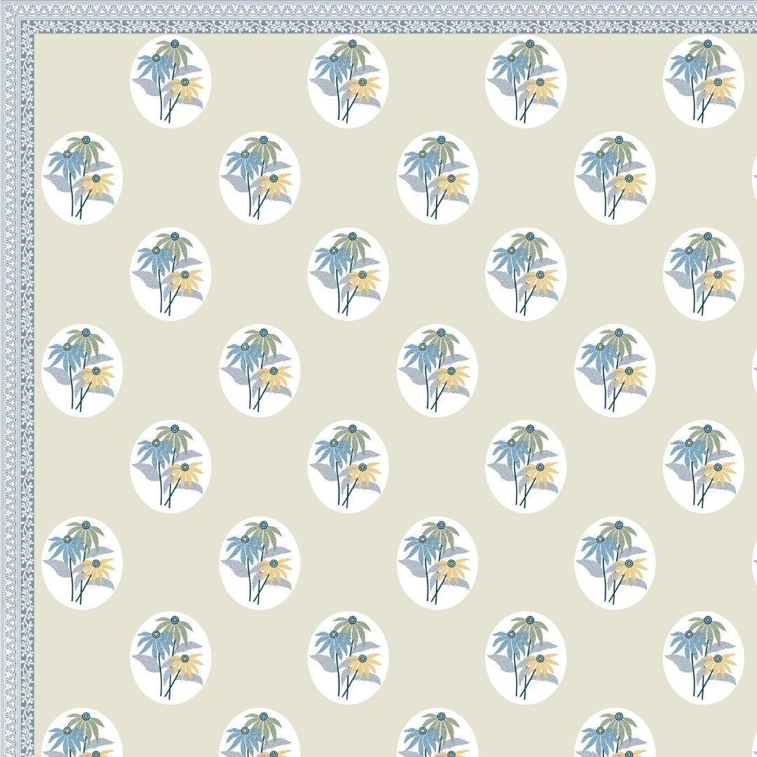 Seafoam Green Garden Oval King Size Pure Cotton Bedsheet