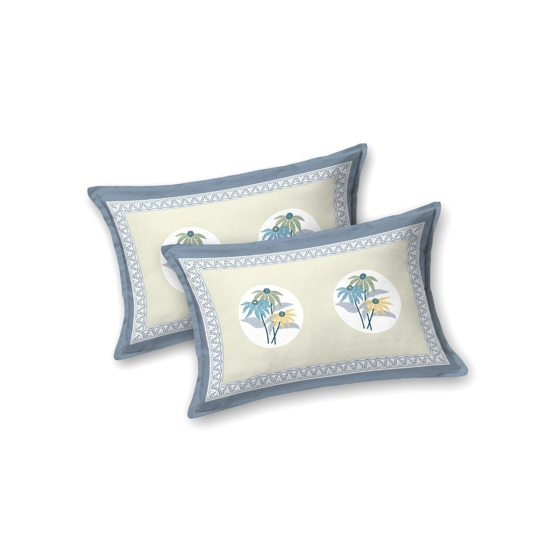 Seafoam Green Garden Oval King Size Pure Cotton Bedsheet