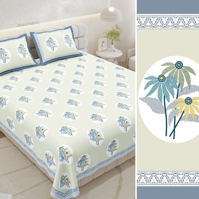 Seafoam Green Garden Oval King Size Pure Cotton Bedsheet