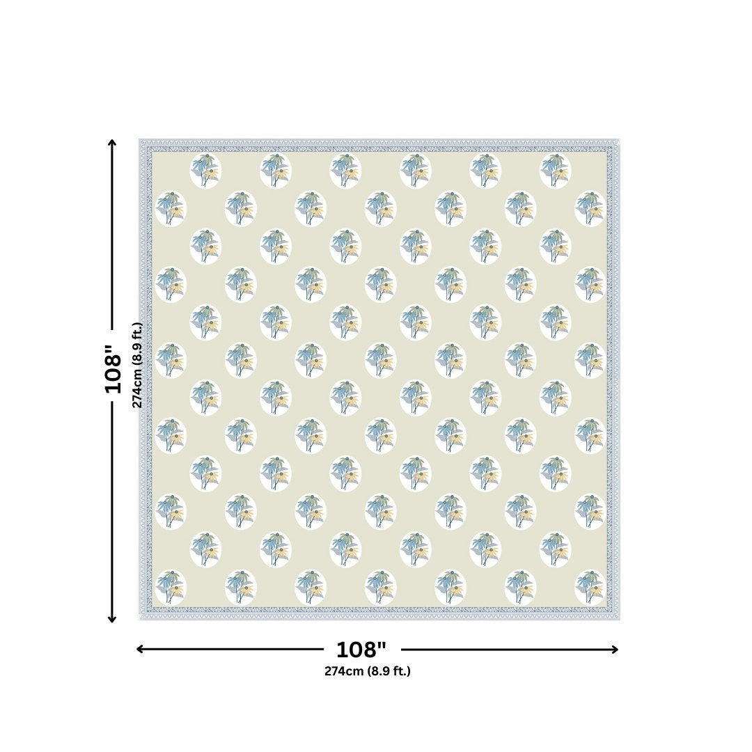 Seafoam Green Garden Oval King Size Pure Cotton Bedsheet
