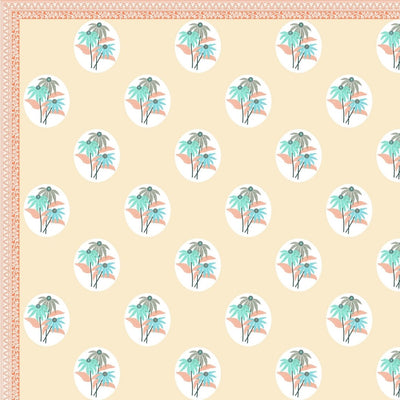 Vanilla Peach Garden Oval King Size Pure Cotton Bedsheet