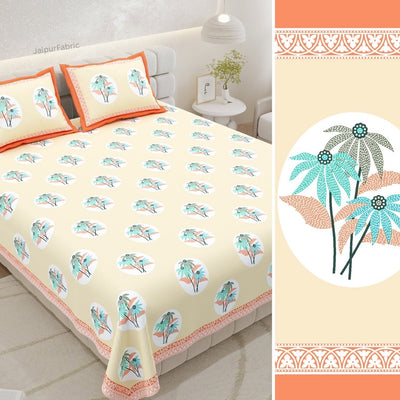 Vanilla Peach Garden Oval King Size Pure Cotton Bedsheet